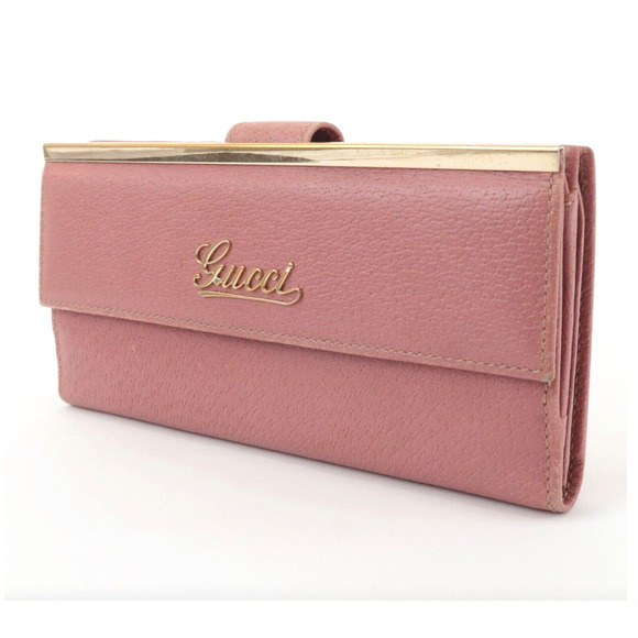 Authentic Pink GUCCI Leather Bi-fold Long Wallet with Gold Toned Hardware - Picture 3 of 9